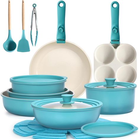 21 Piece Cookware Set with Removable Handle, Granite Non-Stick (1/5)