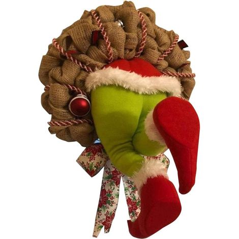 1 Couronne de Noël, décoration porte, motif Grinch ivoire, ornement sapin, intérieur maison fête, 45 x 45 cm (1/5)