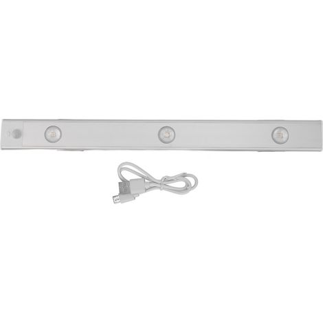 Ortviai Lampe sous-meuble magnétique avec capteur de mouvement, dimmable sans étape, rechargeable USB, 40 cm, couleur argent