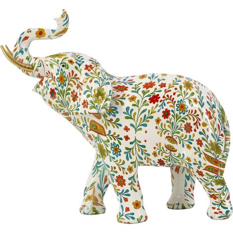 Dekorative Elefantenfigur aus Kunstharz im floralen Stil für Zuhause