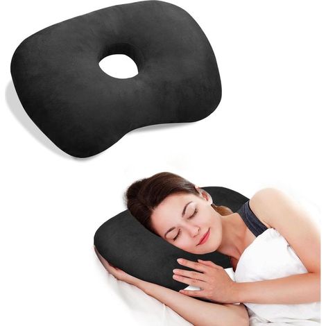 Noir,Oreillers de perçage d'oreille pour dormeurs sur le côté avec trou d'oreille pour les dormeurs latéraux CNH et les escarres de pression dues (1/5)