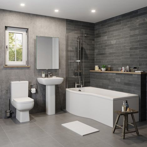 P Shaped 1700 Bathroom Suite Glass Screen LH/RH Bath Left Hand & Side/End Panel (1/5)
