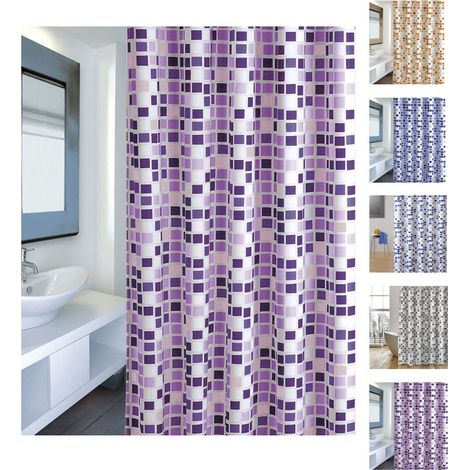 Rideau de Douche Polyester MOSAIKO 180x200cm Violet - Anneaux Inclus (1/5)