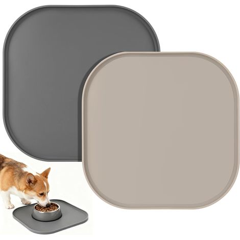 2er-Pack wasserdichte Futtermatte aus Silikon für Hunde und Katzen, quadratischer, rutschfester, wasserdichter Hundenapf, 26 x 26 cm (1/5)