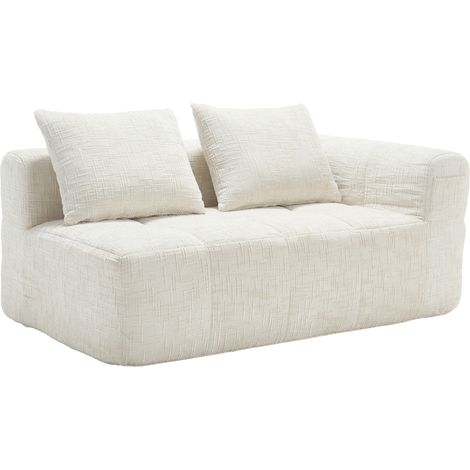 Canapé confortable 2 places, aucun montage requis, canapé moelleux avec un coussin, poches latérales pour télécommande et téléphone, soigné et élégant, beige (1/5)