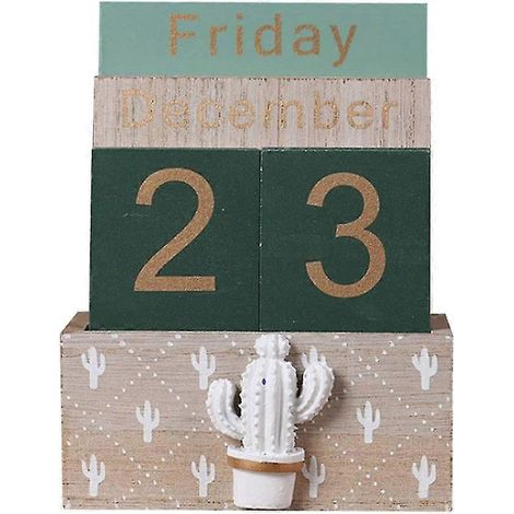 Ewiger Kalender aus Holz, Vintage-Holzblock-Kalender, Schreibtischaccessoire, Monat, Woche, Datum (Farbe 1) (1/5)