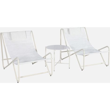 Conjunto de 2 sillones relax con mesa redonda de acero