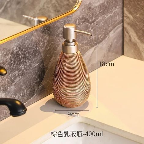 Flacon presse rétro en céramique marron pour gel douche et lotion, style japonais, accessoire de toilette original. (1/5)