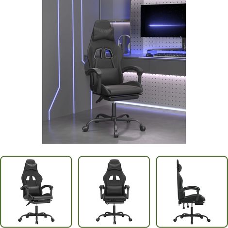 Gamingstuhl mit Fußstütze - Gaming-Stuhl mit Fußstütze Drehbar Schwarz Kunstleder (1/5)