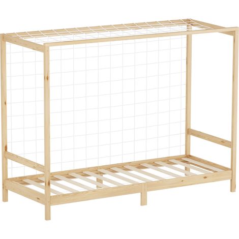 ML-Design Kinderbett Fußballtor 90 x 200 cm, Natur, Einzelbett für Kinder, Holzbett mit Lattenrost und Tornetz, Jugendbett aus Kiefernholz, Bettgestell Holzrahmen Spielbett Fußballbett-Tor Handballtor