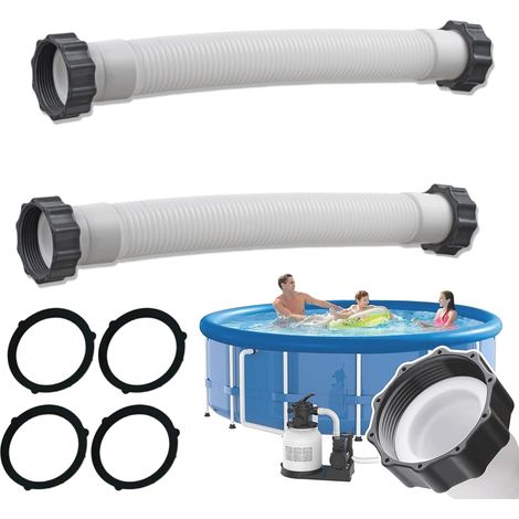 Lot de 2 tuyaux de piscine de 40 cm, compatibles avec les pompes de piscine, tuyaux de rechange universels et réutilisables pour pompes de filtration de piscine et de salle de bain - Blanc (1/5)