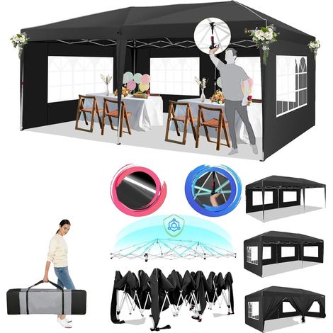 Pop-up Pavillon, einfache Montage, wasserdichtes Design, Schwarz (1/2)