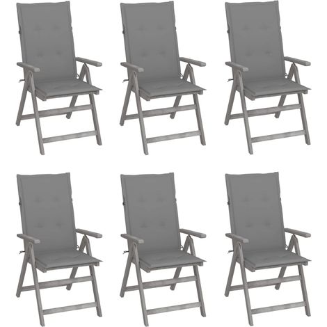 Lot de 6 Chaises inclinables de jardin,Fauteuils d'extérieur avec coussins Bois d'acacia -TF65840 (1/5)