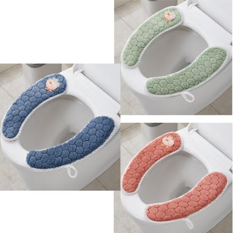 Lot de 3 paires de housses de siège de toilette rembourrées en peluche chaudes épaisses, tapis antidérapant doux, coussin de siège de toilette lavable (1/5)