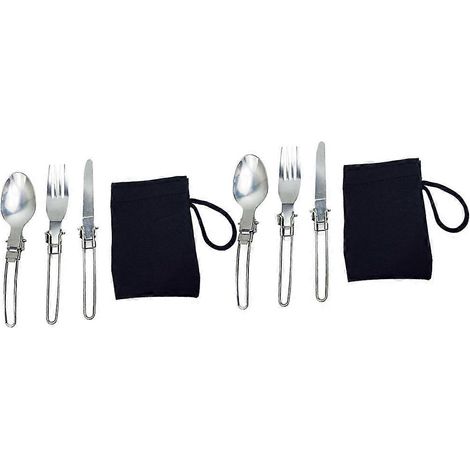 Ensemble de couverts pliables et portables, idéal pour le camping, ensemble de 2 couverts en acier inoxydable. (1/5)