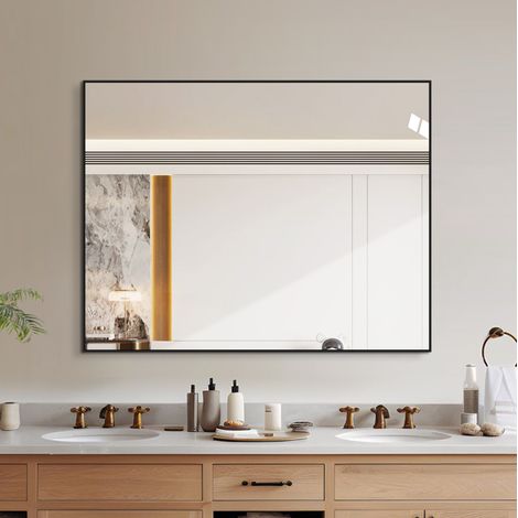 Badezimmerspiegel 70x90 cm mit schwarzem Aluminiumrahmen, kupferfreies Glas, MODENUIT (1/5)