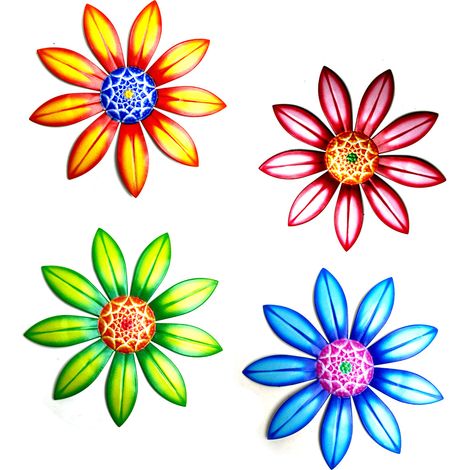 Fleur Murale En Métal - Décoration Murale Florale Artificielle - Pour Intérieur Et Extérieur - Lot De 4 Pièces (1/5)