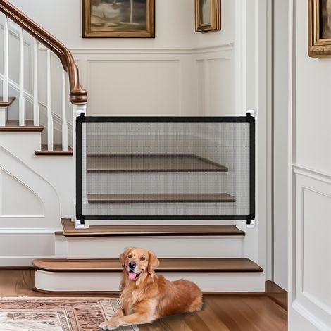 Barriere Chien sans Percage, 110 x 72 cm Noir Escalier, Pliable Animaux avec Crochets Adhésifs pour Escaliers, Portes et Couloirs (1/5)