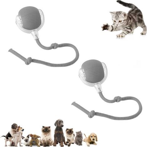 Pelota interactiva para gatos de 2 piezas, Pelota rodante para mascotas, Atrae a gatos de interior, Giro de 360 grados, Gris (1/5)