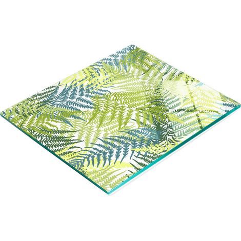 Tabla de cocina de vidrio templado con estampado decorativo de helechos, 60x52 cm. (1/5)