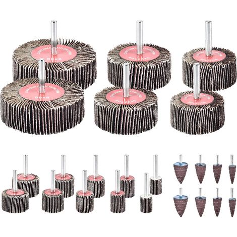 Lot de 24 disques abrasifs à lamelles abrasives, grain 80, têtes de ponçage à lamelles abrasives, forets à tige de 6 mm pour perceuse, outil rotatif, polissage, meulage et ébavurage (1/5)