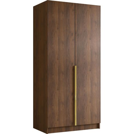 Armario Closico Staton I, Nogal + Dorado, 215x100x58cm, Puertas de armario: Con bisagras, Número de estantes: 0