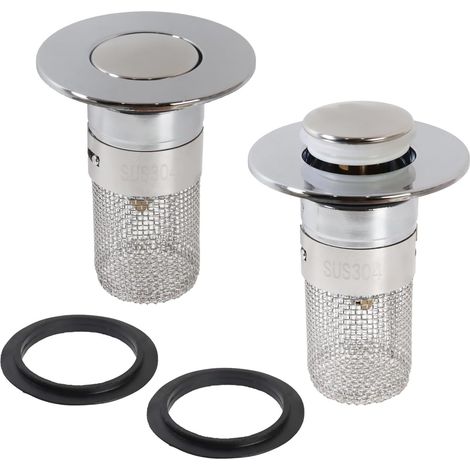 Lot de 2 filtres à cheveux pour lavabo, filtre de siphon de sol en acier inoxydable, filtre de siphon escamotable avec panier filtrant amovible en acier inoxydable, salle de bain (1/3)