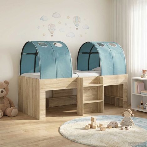 Letto Alto per Bambini con Tunnel 3 pz Rovere Sonoma e Azzurro vidaXL (1/5)