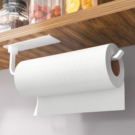 1 - Porte-Rouleau - Support Papier Cuisine - Alliage Aluminium - Installation Sans Perçage Ou À Visser - Pour Cuisine Salle De Bain - Blanc - 31x5cm (1/5)