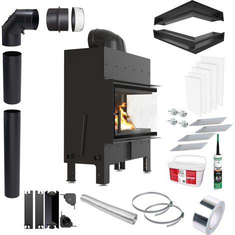 KRATKI FLOKI M Rechter Eck Kaminofen 10 kW Ø200 Schwarz Set für Montage (1/5)