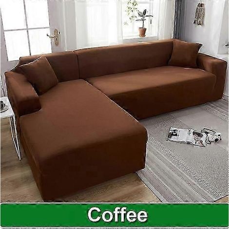 Housse de canapé solide pour salon, housse de canapé d'angle élastique en forme de L, housse extensible pour canapé (3 places 185-230 cm café) (1/5)