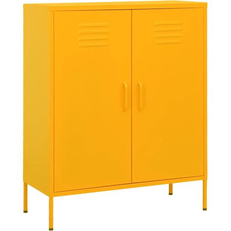Mobile contenitore pratico 80 x 35 x 101,5 cm resistente e robusto 2 ripiani regolabili stile moderno acciaio giallo 020046855