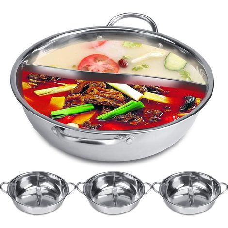 Pentola per fonduta cinese in acciaio inox – pentola per fonduta a due sapori 31 cm – induzione, gas, elettrico, vetroceramica