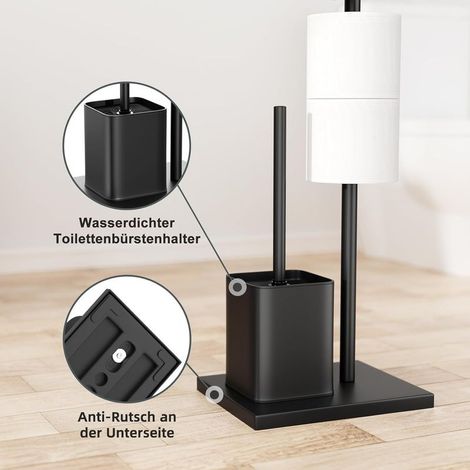 Porte Papier Toilette avec Brosse WC - Porte Rouleau Debout en Acier Inoxydable, Dérouleur Papier Aucun Perçage Requis (Noir Mat) (1/5)