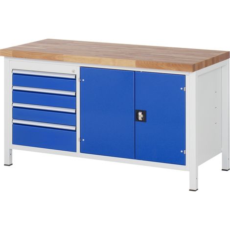 Werkbank Classic B1500xT700xH840mm Buche massiv lichtgrau/blau RAU (1/5)