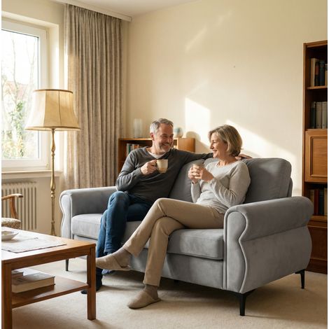 Divano in tessuto grigio chiaro con struttura in metallo e legno 173,5x81x92 cm, molle insacchettate e fodere sfoderabili (1/5)