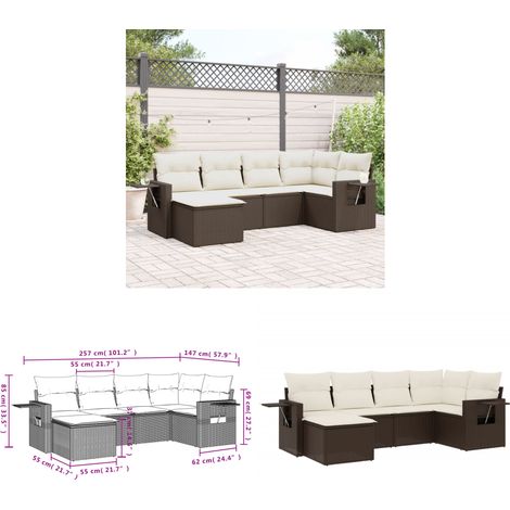 Salon de jardin avec coussins 6 pcs marron résine tressée - Salon De Jardin - Meuble Extérieur - Résine Tressée - Rotin Synthétique - Set Salon - Home & Living (1/3)