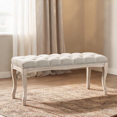 Table de chevet beige en lin mousse Gummiholz 110 x 40 x 48 cm (1/5)