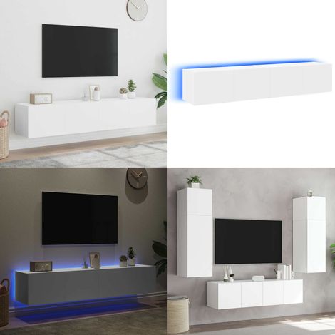 Meubles TV muraux avec lumières LED 2 pcs blanc 80x35x31 cm - Meuble Tv Mural - Meuble Télé Mural - Étagère Murale - Éclairage Led - Design Moderne - Home & Living