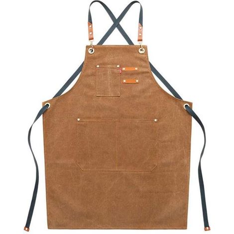 UlisemTabliers de travail en toile pour homme avec poches, sangle réglable et grandes poches, tablier de cuisine-marron (1/3)