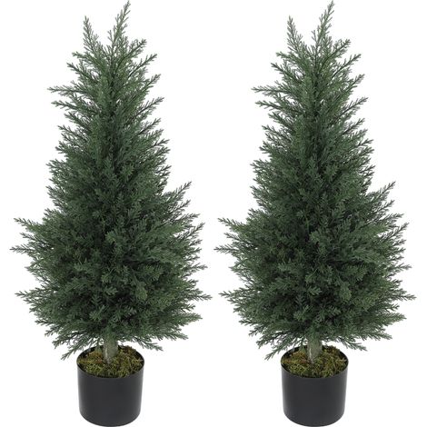 Set 2 Piante Finte di Cipressi Alberi Anti-UV, Ø40x90 cm, Verde