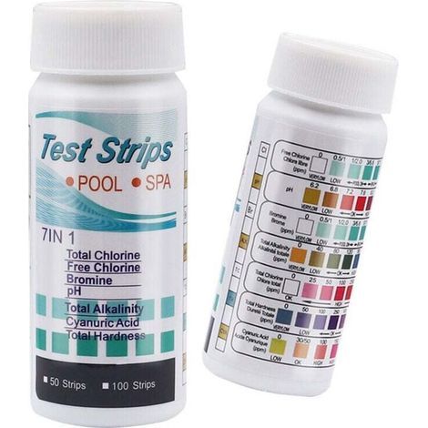 100 bandelettes de test 7 en 1 pour piscine, testeur de pH pour la dureté de l'eau, testeur de brome et de chlore, kit d'analyse de l'eau pour spa et aquarium (1/4)