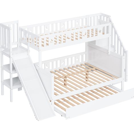 Cama alta infantil 90 x 200/140 x 200 cm con tobogán, almacenamiento y cama nido (1/5)