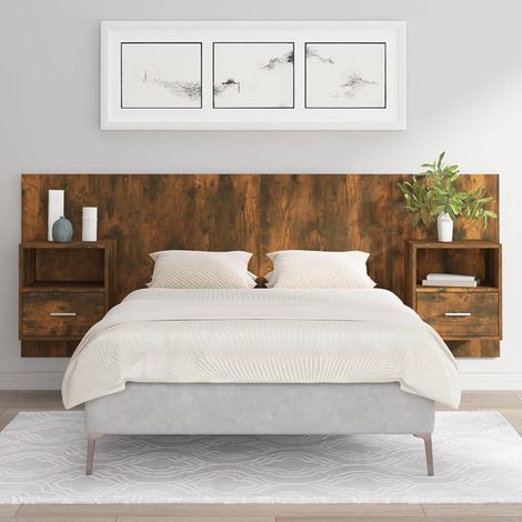 Tête de lit Contemporain Pour Lit adulte avec armoires Chêne fumé Bois d'ingénierie 89996 (1/5)