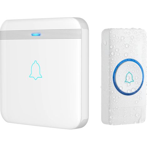 400M de Portée Sonnettes sans Fil Kit de Carillon Étanche avec 1 Récepteur Enfichables, 52 Mélodies, 720p, Blanc (1/5)