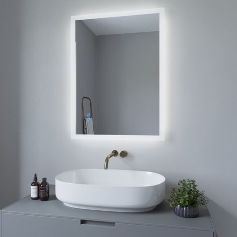 Beleuchteter Badspiegel LED Lichtspiegel 60x80cm ECHOS Typ B  Touch Sensor Dimmbar Spiegelheizung Kaltweiß 6400K (1/5)
