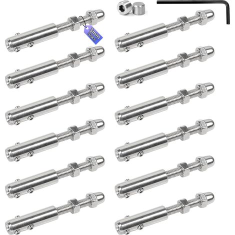 Pack of 12 3mm Cable Tensioners Stainless Steel Wire Rope Clamp with Threaded Rod and Allen Key, Heavy Duty Tension Fitting for Steel Cables, Ideal for Fencing or Guardrail Installations (1/5)