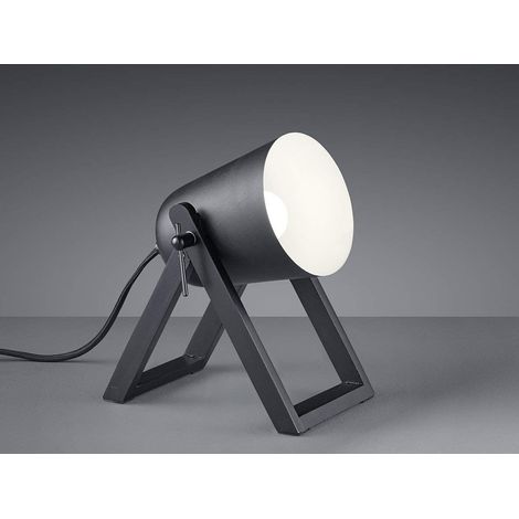 Kleine Tischleuchte MARC Naturholz Metallschirm Schwarz, Höhe 21cm