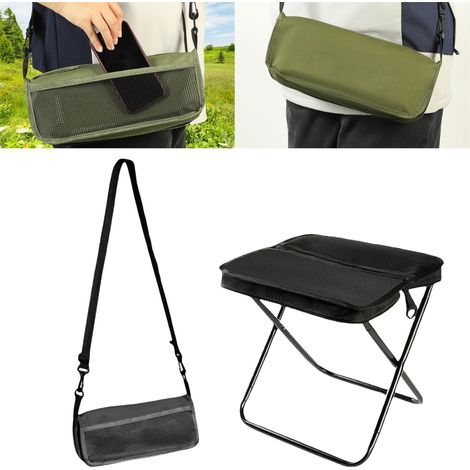Tabouret de sac à dos pliable portable avec sangle de transport – Tabouret d'extérieur compact et ultraléger pour camping, randonnée, pêche, pique-nique (noir) (1/5)