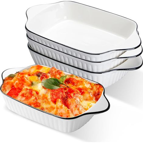 Lot de 4 plats à gratin en céramique avec poignées, four micro-ondes Airfryer, pour pâtes desserts (1/5)